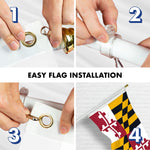 Load image into Gallery viewer, G128 Combo Pack: 5 Ft Tangle Free Aluminum Spinning Flagpole (White) &amp; Maryland MD State Flag 2.5x4 Ft, ToughWeave Series Embroidered 300D Polyester  Pole with Flag Included