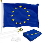 Load image into Gallery viewer, G128 Combo Pack: 6 Ft Tangle Free Spinning Flagpole (White) &amp; European Union Flag 3x5 Ft Printed 150D Polyester, Brass Grommets (Flag Included) Aluminum Flag Pole