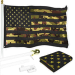 Load image into Gallery viewer, G128 Combo Pack: 6 Ft Tangle Free Aluminum Spinning Flagpole (White) &amp; American USA Camouflage Flag 3x5 Ft, LiteWeave Pro Series Printed 300D Polyester  Pole with Flag Included
