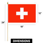 Load image into Gallery viewer, G128 30 Pack Handheld Switzerland Swiss Stick Flags  12x18 In  Printed 150D Polyester, Country Flag, Solid Wooden Stick, Spear Gold Tip