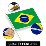 Load image into Gallery viewer, G128 50 Pack Handheld Brazil Brazilian Stick Flags  12x18 In  Printed 150D Polyester, Country Flag, Solid Wooden Stick, Spear Gold Tip