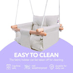Load image into Gallery viewer, Grey Canvas Baby Swing Wooden Hanging Swing Seat Chair with Safety Belt Durable Baby Swing Chair Outdoor and Indoor Swing for Kids Mounting Hardware Included Gray