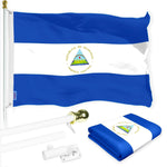 Load image into Gallery viewer, G128 Combo Pack: 6 Ft Tangle Free Aluminum Spinning Flagpole (White) &amp; Nicaragua Nicaraguan Flag 3x5 Ft, LiteWeave Pro Series Printed 150D Polyester  Pole with Flag Included
