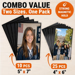 Load image into Gallery viewer, 35 Pack Magnetic Picture Pockets for Classroom Set 25 4x6 &amp; 10 5x7 Black   Locker Photo Sleeve Holder   Magnetic Picture Frames for School   Magnet Photo Display for Locker   Bulk Classroom Storage