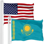 Load image into Gallery viewer, G128 Combo Pack: American USA Flag 3x5 Ft &amp; Kazakhstan Kazakhstani Flag  Both LiteWeave Pro Series Printed 150D Polyester, Brass Grommets