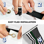 Load image into Gallery viewer, Combo Pack Flag Pole 6 FT Black Tangle Free and Thin Green Line Flag 3x5 FT