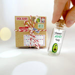 Load image into Gallery viewer, Tiny Magical Message in a Bottle Gift Idea Classy Inspirational Gifts for Him and Her Unique Presents for Women and Men (Green Avocado Happy Avo Day in Craft Gift Box)