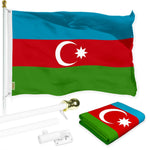 Load image into Gallery viewer, G128 Combo Pack: 6 Ft Tangle Free Aluminum Spinning Flagpole (White) &amp; Azerbaijan Azerbaijanis Azeris Flag  3x5 Ft LiteWeave Pro Series Printed 150D Polyester  Pole with Flag Included