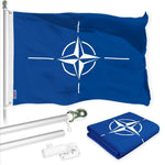 Load image into Gallery viewer, G128 Combo Pack: 6 Ft Tangle Free Aluminum Spinning Flagpole (Silver) &amp; North Atlantic Treaty Org NATO Flag 3x5 Ft, LiteWeave Pro Series Printed 150D Polyester  Pole with Flag Included