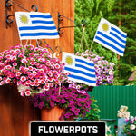 Load image into Gallery viewer, G128 24 Pack Handheld Uruguay Uruguayan Stick Flags  12x18 In  Printed 150D Polyester, Country Flag, Solid Wooden Stick, Spear Gold Tip