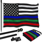 Load image into Gallery viewer, G128 Combo Pack: Flag Pole 6 FT Black Tangle Free &amp; Thin Blue Green Red Line Flag 3x5 FT Brass Grommets Printed Polyester (Flag Included) Aluminum Flag Pole