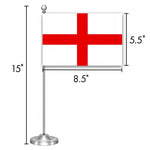 Load image into Gallery viewer, G128 England English Deluxe Desk Flag Set  8.5x5.5 In  Printed 300D Polyester, with Silver Dome and Base, 15 Metal Pole, Decorations For Office, Home and Festival Events Celebration