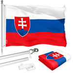 Load image into Gallery viewer, G128 Combo Pack: 6 Ft Tangle Free Spinning Flagpole (Silver) &amp; Slovakia Flag 3x5 Ft Printed 150D Polyester, Brass Grommets (Flag Included) Aluminum Flag Pole