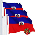 Load image into Gallery viewer, G128 3 Pack: Haiti Haitian Flag  3x5 Ft  Embroidered 220GSM SPUN POLYESTER  Embroidered Stars, Sewn Stripes, Brass Grommets, Indoor/Outdoor, Vibrant Colors, Heavy Duty SPUN POLYESTER