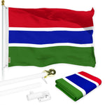 Load image into Gallery viewer, G128 Combo Pack: 6 Ft Tangle Free Aluminum Spinning Flagpole (White) &amp; Gambia Gambian Flag  3x5 Ft LiteWeave Pro Series Printed 150D Polyester  Pole with Flag Included