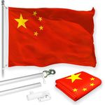 Load image into Gallery viewer, G128 Combo Pack: 6 Feet Tangle Free Spinning Flagpole (Silver) China Chinese Flag 3x5 ft Printed 150D Brass Grommets (Flag Included) Aluminum Flag Pole