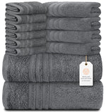 Load image into Gallery viewer, 12 Pcs Set Bath Hand Towels 100% Cotton Soft  Plush Highly Absorbent Quick Gray