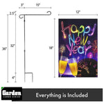 Load image into Gallery viewer, G128 Combo Pack: Garden Flag Stand Black 36x16 Inch &amp; Garden Flag Happy New Year Fireworks and Champagne 12x18 Inch