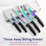 Load image into Gallery viewer, Kitchen Knife Set Kit 5 Professional Grade Iridescent Blade Knives  Includes Knife Sharpener &amp; Magnetic Wall Hanger  All Blue with Black Knife Rack