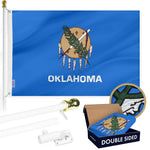 Load image into Gallery viewer, G128 Combo Pack: 6 Ft Tangle Free Aluminum Spinning Flagpole (White) &amp; Oklahoma OK State Flag 3x5 Ft, Double ToughWeave Series Double Sided Embroidered 210D Polyester  Pole with Flag Included