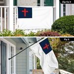Load image into Gallery viewer, G128 Combo Pack: 6 Ft Tangle Free Aluminum Spinning Flagpole (Black) &amp; Christian Flag 3x5 Ft, LiteWeave Pro Series Printed 150D Polyester, 4 Corner Brass Grommets  Pole with Flag Included