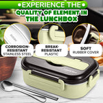Load image into Gallery viewer, Stainless Steel Lunch Box for Hot Food – (48.5 oz) Stainless Steel Bento Box Adult with Phone Stand Spoon &amp; Chopstickss – 2 Compartment Hot Food Lunch Container with Durable Plastic &amp; Soft Rubber Lid