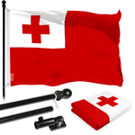 Load image into Gallery viewer, G128 Combo Pack: 6 Ft Tangle Free Aluminum Spinning Flagpole (Black) &amp; Tonga Tongan Flag 3x5 Ft, LiteWeave Pro Series Printed 150D Polyester  Pole with Flag Included