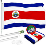 Load image into Gallery viewer, G128 Combo Pack: 6 Ft Tangle Free Aluminum Spinning Flagpole (Silver) &amp; Costa Rica Costa Rican Flag 3x5 Ft, ToughWeave Series Embroidered 300D Polyester  Pole with Flag Included