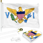 Load image into Gallery viewer, G128 Combo Pack: 6 Feet Tangle Free Spinning Flagpole (White) US Virgin Islands Virgin Islands Flag 3x5 ft Printed 150D Brass Grommets (Flag Included) Aluminum Flag Pole