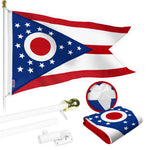 Load image into Gallery viewer, G128 Combo Pack: 6 Ft Tangle Free Aluminum Spinning Flagpole (White) &amp; Ohio OH State Flag 3x5 Ft, StormFlyer Series Embroidered 220GSM Spun Polyester  Pole with Flag Included