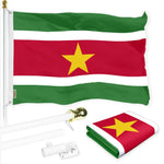 Load image into Gallery viewer, G128 Combo Pack: 6 Ft Tangle Free Aluminum Spinning Flagpole (White) &amp; Suriname Surinamese Flag 3x5 Ft, LiteWeave Pro Series Printed 150D Polyester  Pole with Flag Included