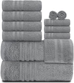 Load image into Gallery viewer, 12 Pcs Bath Towel Set for Bathroom Wealuxe Collection 100% Cotton Light Gray
