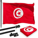 Load image into Gallery viewer, G128 Combo Pack: 6 Feet Tangle Free Spinning Flagpole (Black) Tunisia Tunisian Flag 3x5 ft Printed 150D Brass Grommets (Flag Included) Aluminum Flag Pole