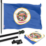 Load image into Gallery viewer, G128 Combo Pack: 6 Ft Tangle Free Spinning Flagpole (Black) &amp; Minnesota Flag 3x5 Ft Printed 150D Polyester, Brass Grommets (Flag Included) Aluminum Flag Pole
