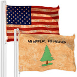 Load image into Gallery viewer, G128 Combo Pack: American USA TeaStained Flag 3x5 Ft &amp; An Appeal to Heaven TeaStained Flag 3x5 Ft  Both LiteWeave Pro Series Printed 300D Polyester, Brass Grommets
