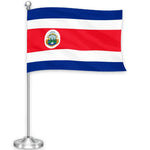 Load image into Gallery viewer, G128 Costa Rica Costa Rican Deluxe Desk Flag Set  8.5x5.5 In  Printed 300D Polyester, with Silver Dome and Base, 15 Metal Pole, Decorations For Office, Home and Festival Events Celebration