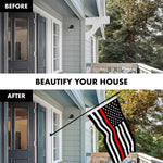 Load image into Gallery viewer, G128 Combo Pack: 6 Feet Tangle Free Spinning Flagpole (Black) Thin Red Line Flag 3x5 ft Printed 150D Brass Grommets (Flag Included) Aluminum Flag Pole