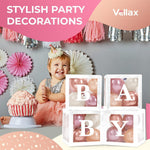 Load image into Gallery viewer, Baby Shower Boxes with Letters 44 Pcs White Boxes with Rose Gold Dusty Pink Sand &amp; White Balloons Gender Reveal &amp; Party Decoration Set by