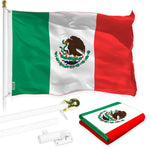 Load image into Gallery viewer, G128 Combo Pack: 6 Feet Tangle Free Spinning Flagpole (White) Mexico Mexican Flag 3x5 ft Printed 150D Brass Grommets (Flag Included) Aluminum Flag Pole