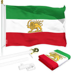 Load image into Gallery viewer, G128 Combo Pack: 6 Ft Tangle Free Aluminum Spinning Flagpole (White) &amp; Iran Lion Iranian Lion Flag 3x5 Ft, LiteWeave Pro Series Printed 150D Polyester  Pole with Flag Included