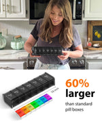 Load image into Gallery viewer, Extra Large Pill Organizer Black XXL Vitamin Holder for Weekly Supplements Double Sided Pill Box 7 Day with Big AM PM Compartments Huge Daily Medicine Dispenser 2 Times a Day Reliable and Easy to Use