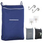 Load image into Gallery viewer, Fine Living Large Hanging Laundry Hamper with Over Door Hooks &amp; Adhesive Durable Space Saving Laundry Bag with Zipper and Wide Open Top Hanging Dorm Laundry Hamper 18 x4.75 x28  (Navy Blue L)