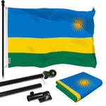 Load image into Gallery viewer, G128 Combo Pack: 6 Ft Tangle Free Aluminum Spinning Flagpole (Black) &amp; Rwanda Rwandan Flag 3x5 Ft, LiteWeave Pro Series Printed 150D Polyester  Pole with Flag Included