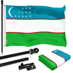 Load image into Gallery viewer, G128 Combo Pack: 6 Ft Tangle Free Spinning Flagpole (Black) &amp; Uzbekistan Flag 3x5 Ft Printed 150D Polyester, Brass Grommets (Flag Included) Aluminum Flag Pole