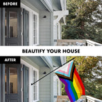 Load image into Gallery viewer, G128 Combo Pack: 6 Ft Tangle Free Aluminum Spinning Flagpole (Black) &amp; LGBT Progress Rainbow Pride Flag 3x5 Ft, LiteWeave Pro Series Printed 150D Polyester  Pole with Flag Included