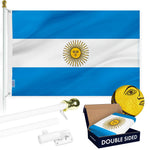 Load image into Gallery viewer, G128 Combo Pack: 6 Ft Tangle Free Aluminum Spinning Flagpole (White) &amp; Argentina Argentinian Flag 3x5 Ft, Double ToughWeave Series Double Sided Embroidered 210D Polyester  Pole with Flag Included