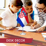 Load image into Gallery viewer, G128 Croatia Croatian Deluxe Desk Flag Set  8.5x5.5 In  Printed 300D Polyester, with Silver Dome and Base, 15 Metal Pole, Decorations For Office, Home and Festival Events Celebration