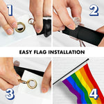 Load image into Gallery viewer, Combo Pack: 6 Ft Tangle Free Aluminum Spinning Flagpole (Black) &amp; LGBT Rainbow Pride Flag 3x5 Ft, LiteWeave Pro Series Printed 150D Polyester  Pole with Flag Included