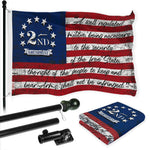 Load image into Gallery viewer, G128 Combo Pack: 6 Ft Tangle Free Aluminum Spinning Flagpole (Black) &amp; 2nd Amendment American Flag 3x5 Ft, LiteWeave Pro Series Printed 150D Polyester  Pole with Flag Included