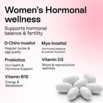Load image into Gallery viewer, Myo Inositol D Chiro Inositol Supplement for Women Hormone Balance Healthy Ovarian Support 40:1 Myo Inositol Blend with Folate Vitamin D3 B12 &amp; 20 Billion CFU Probiotics 60 Capsules